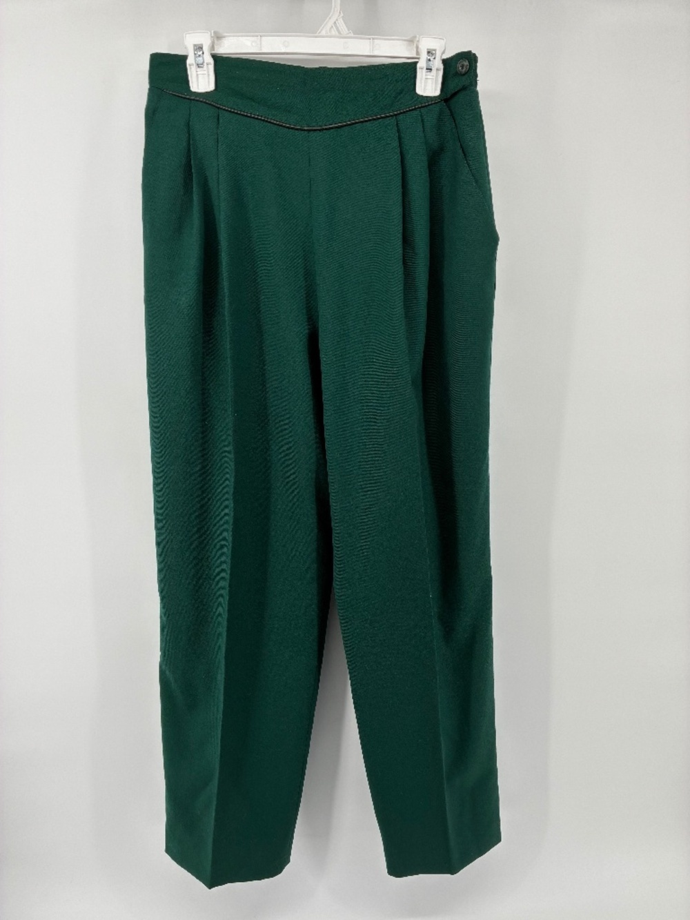 Vintage 100% Wool Green Pleated Front Crease Trouser Pants